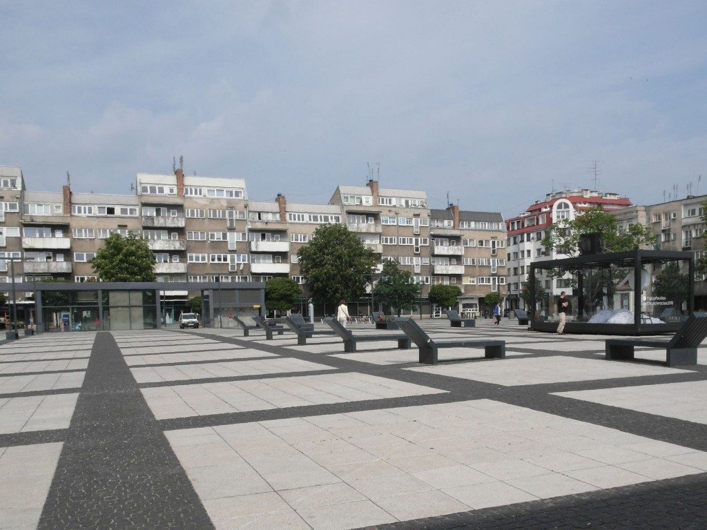 Platz "Novy Targ" mit dem Goethe Institut Pop-Up Pavilion