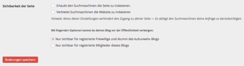 Sichtbarkeit des Blogs