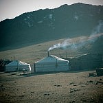 Jurtenlager einer Nomadenfamilie