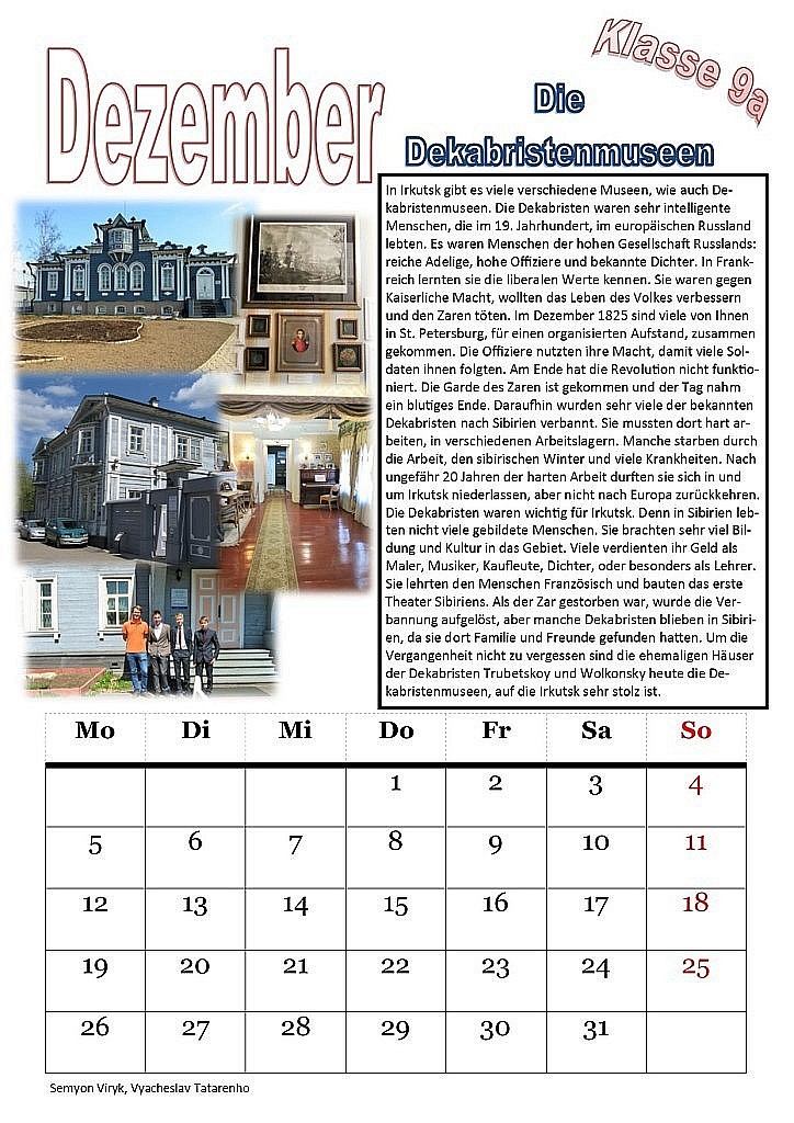 Kalender Dezember 9a Die Dekabristenmuseen
