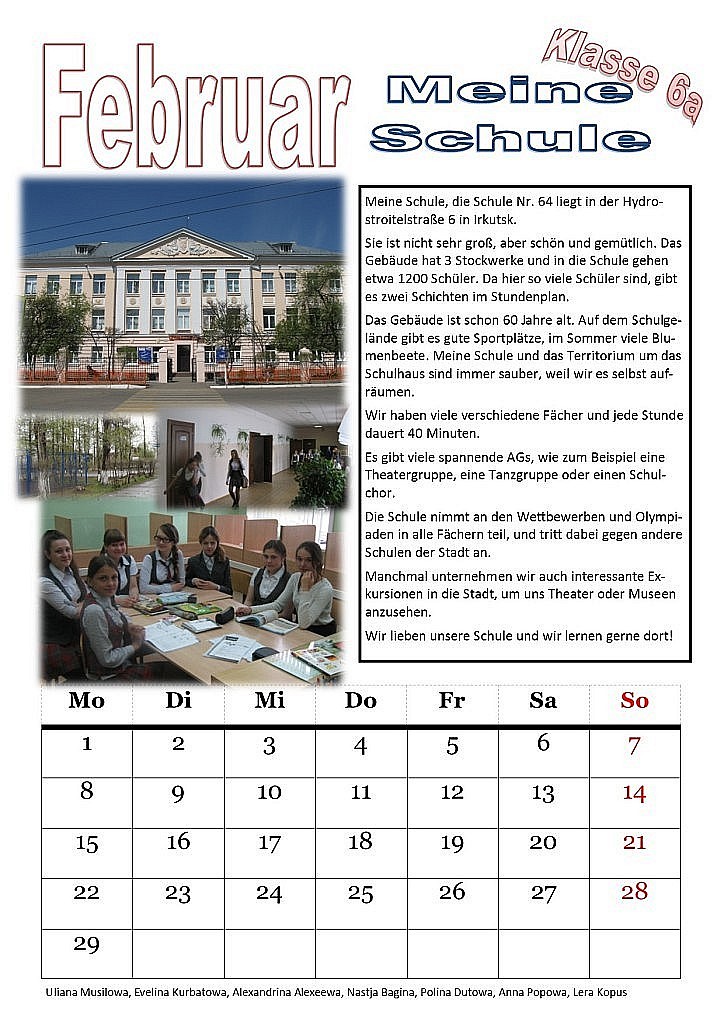 Kalender Februar 6a Meine Schule